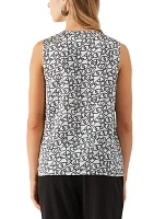 Petite Geometric Print Pleated Satin Sleeveless Shell Top