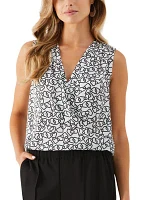 Petite Geometric Print Pleated Satin Sleeveless Shell Top