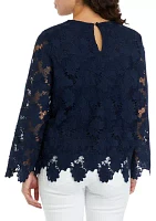 Petite Scalloped Lace Long Sleeve Blouse