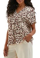 Petite Beach Geometric Print Layered Dolman Short Sleeve Blouse