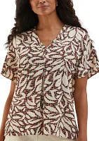 Petite Beach Geometric Print Layered Dolman Short Sleeve Blouse