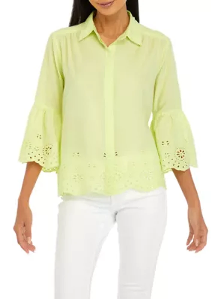 Petite Embroidered 3/4 Sleeve Blouse