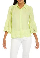 Petite Embroidered 3/4 Sleeve Blouse