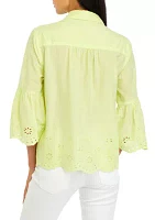 Petite Embroidered 3/4 Sleeve Blouse