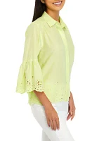 Petite Embroidered 3/4 Sleeve Blouse