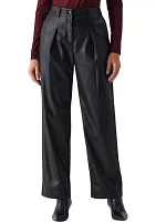 Vegan Leather Wide Leg Pleated Pants