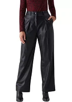 Vegan Leather Wide Leg Pleated Pants