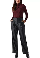 Vegan Leather Wide Leg Pleated Pants