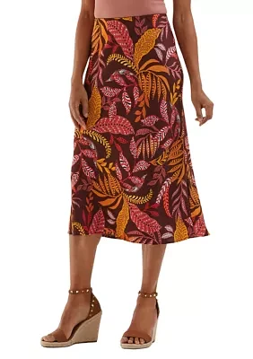 Women's Leaf Print Shine Midi Bias Skirt