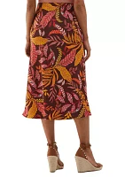 Women's Leaf Print Shine Midi Bias Skirt