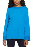 Women's Laced Boat Neck Long Sleeve Top