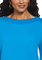 Women's Laced Boat Neck Long Sleeve Top