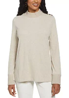 Women's Rivet Detail Mock Neck Long Sleeve Top