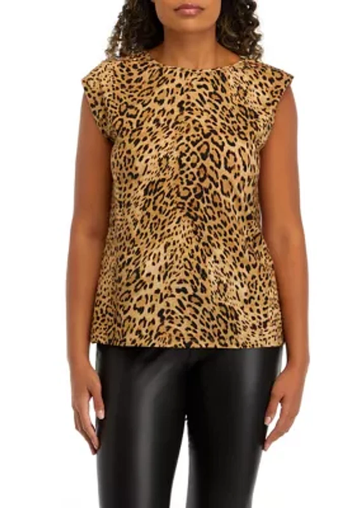 Women's Leopard Print Rivet Detail Sleeveless Tank Top