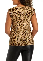 Women's Leopard Print Rivet Detail Sleeveless Tank Top