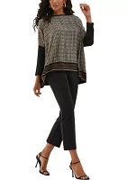 Women's Medallion Print Knit Woven 3/4 Sleeve Top