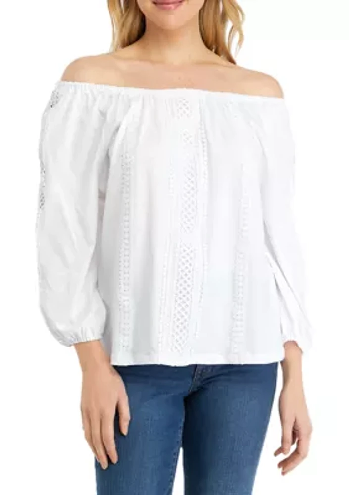 Women's Solid Crochet Off the Shoulder Blouse