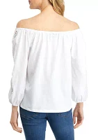 Women's Solid Crochet Off the Shoulder Blouse