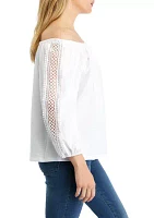 Women's Solid Crochet Off the Shoulder Blouse