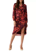 Women's Faux Wrap Long Sleeve Midi Dress