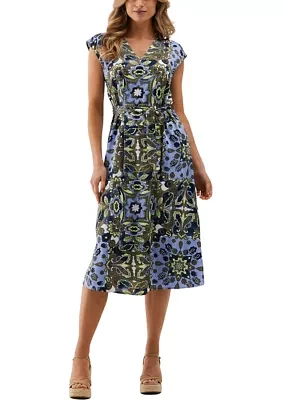 Women's Scarf Print Self Tie Sleeveless Dress