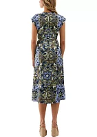 Women's Scarf Print Self Tie Sleeveless Dress