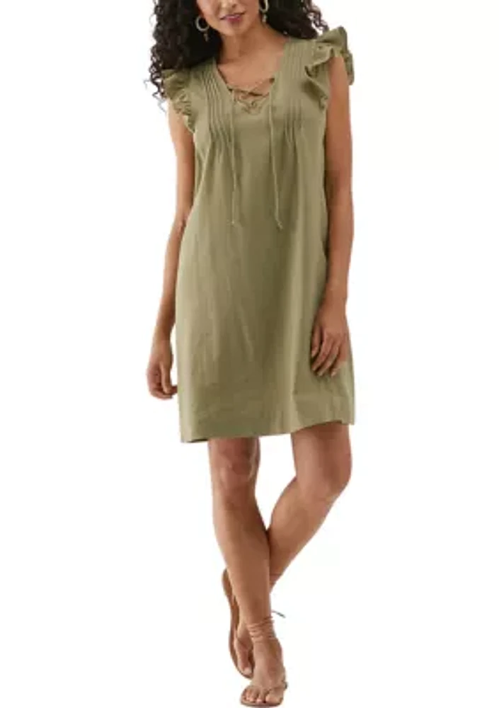 Women's Linen Blend Pintuck Sleeveless Dress