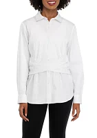 Women's Twist Wrap Popover Long Sleeve Blouse