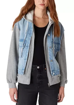 Women's Denim Jacket with French Terry Hood