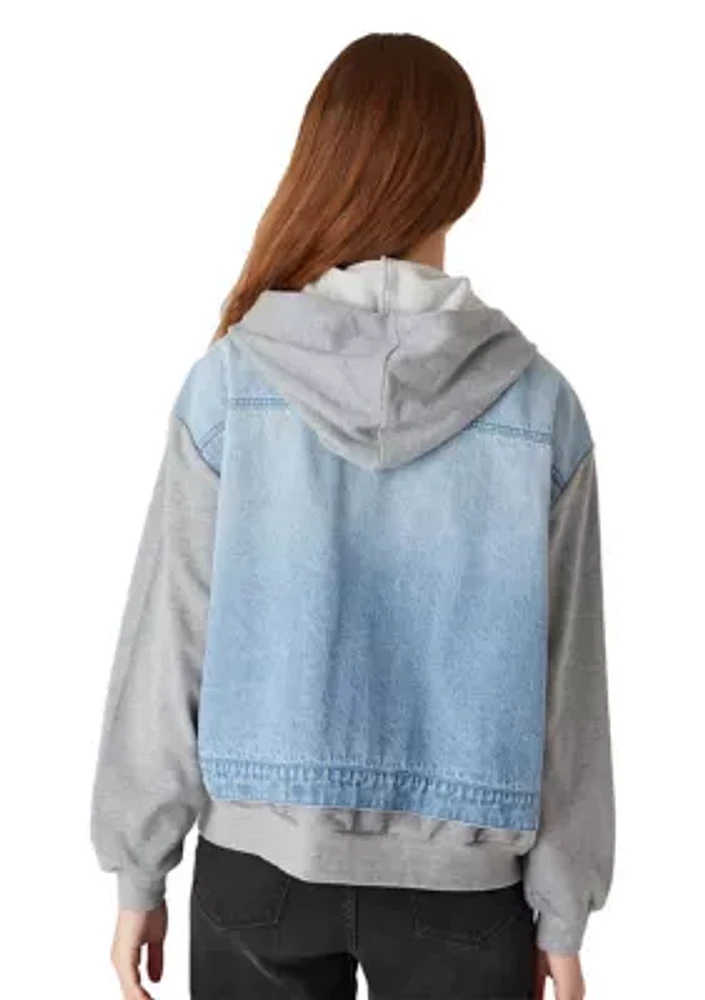 Women's Denim Jacket with French Terry Hood