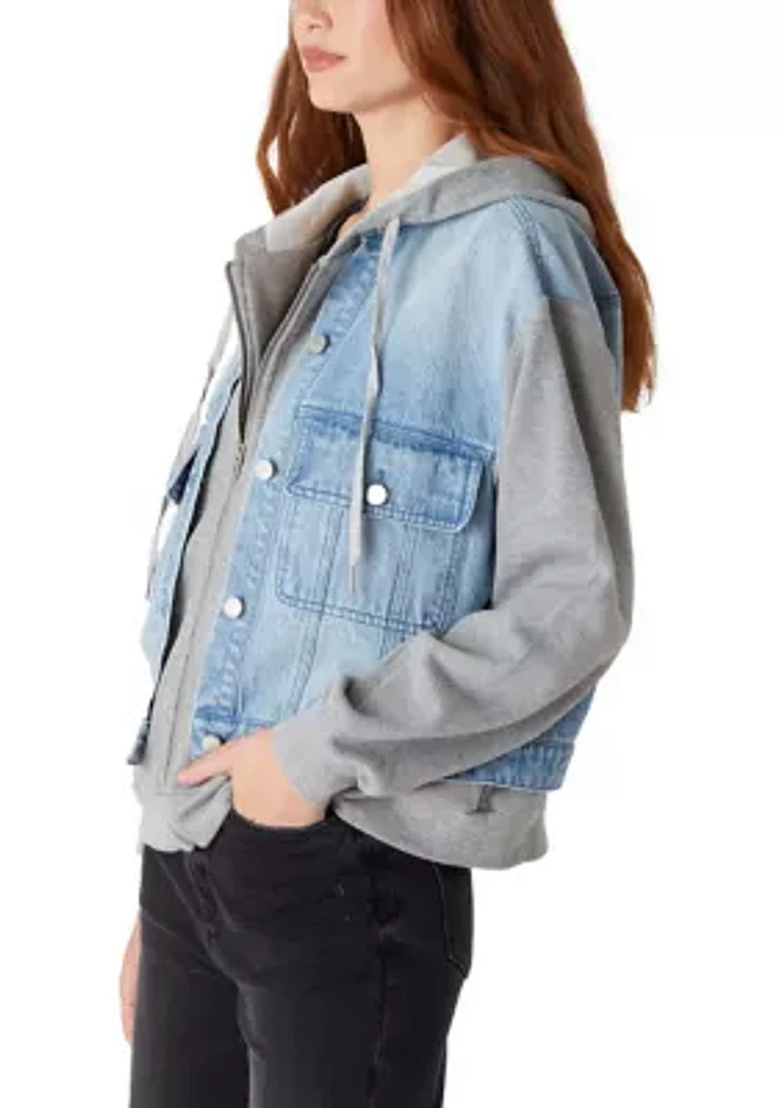 Women's Denim Jacket with French Terry Hood