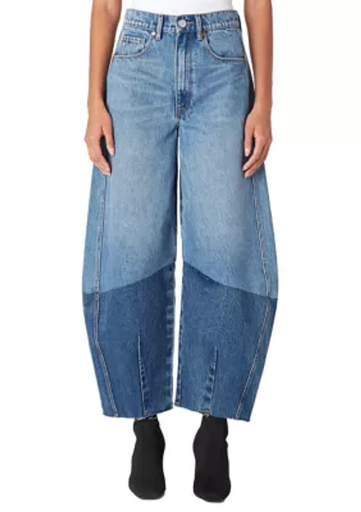 Women's Two Tone Barrel Leg Jeans