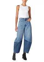 Women's Two Tone Barrel Leg Jeans