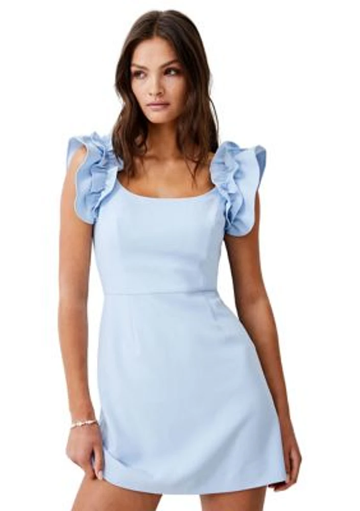 Whisper Sleeveless Ruffle Shoulder Dress