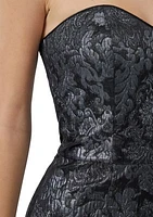 Floral Jacquard Metallic Strapless Dress