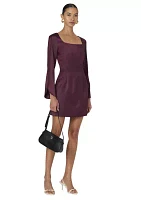 Structured Long Sleeve Satin Square Neck Dress