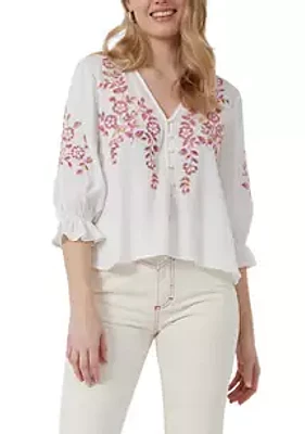 French Connection Gigi Embroidered Drape Top
