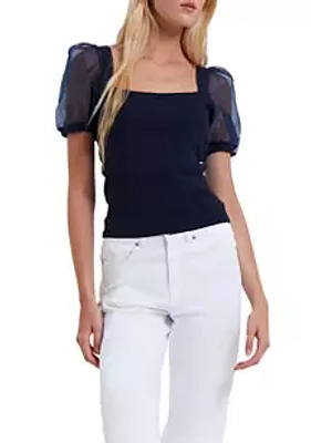 French Connection Short Puff Sleeve Top