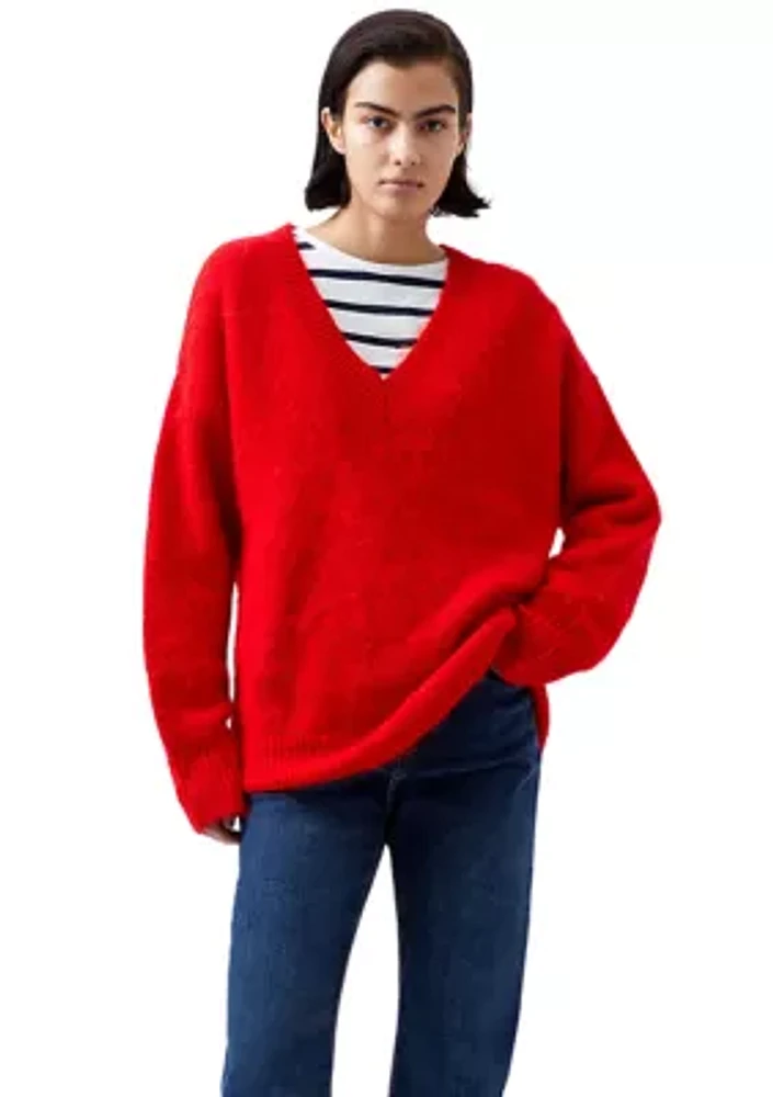 Fluffy Knit V-Neck Jumper