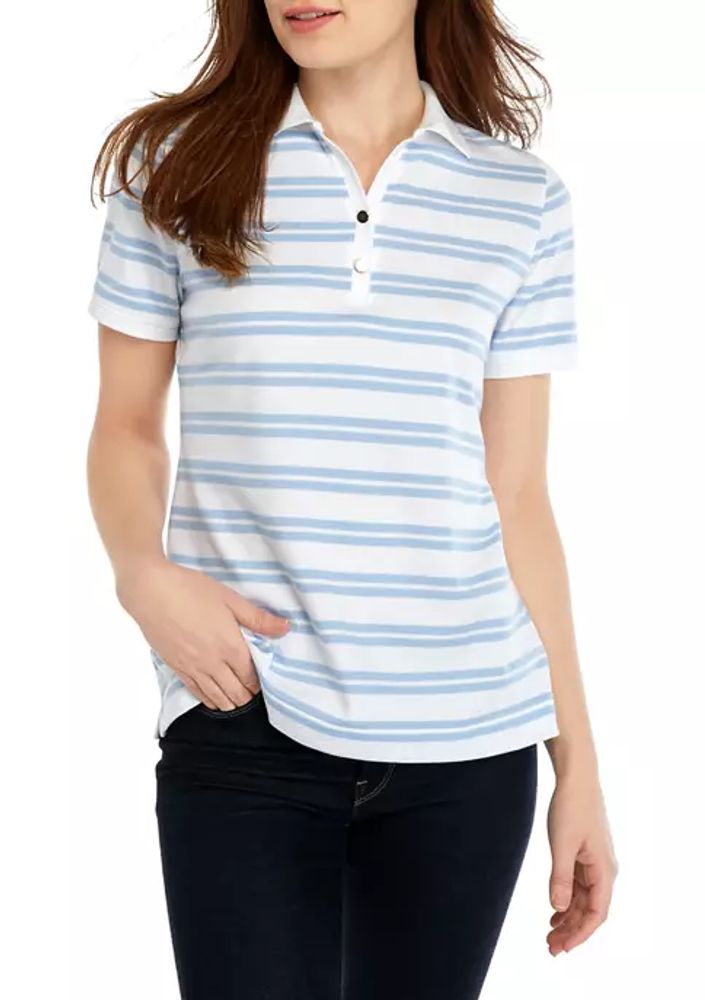 Belk Petite Short Sleeve Yarn Dye Stripe Polo Shirt | The Summit