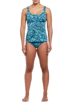 Swirl Scoop Neck Tankini Swim Top