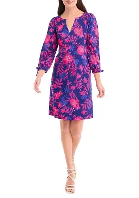 Women's 3/4 Blouson Sleeve Floral Shift Dress