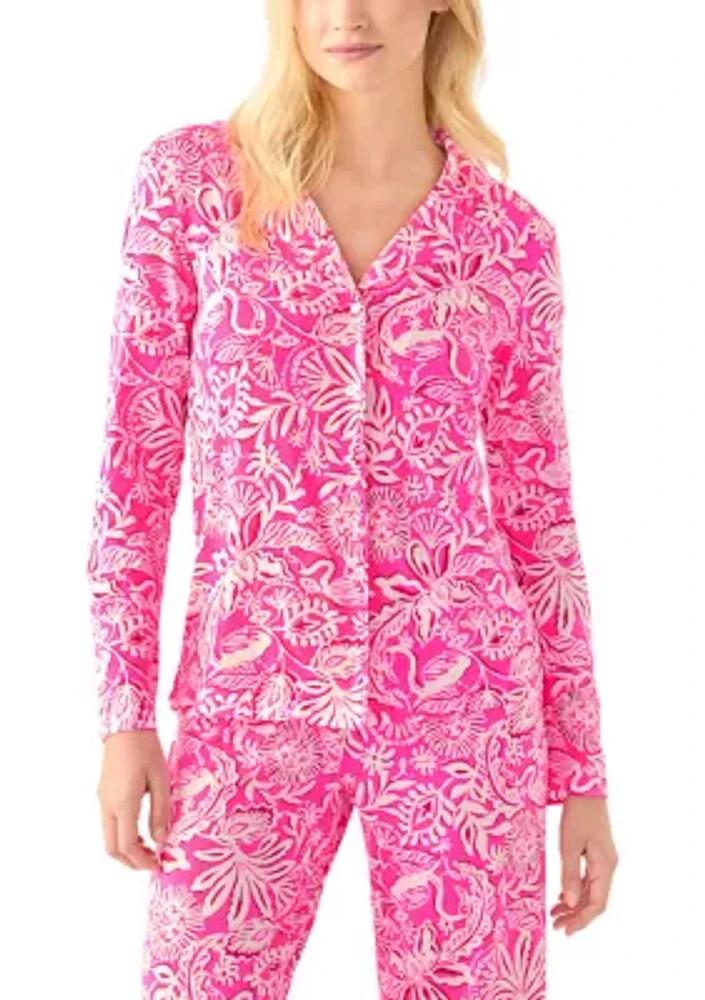 Women's Knit Long Sleeve Button Up Pajama Top