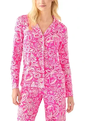 Women's Knit Long Sleeve Button Up Pajama Top