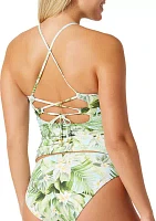 Paradise Fronds Reversible High Neck Tankini Swim Top