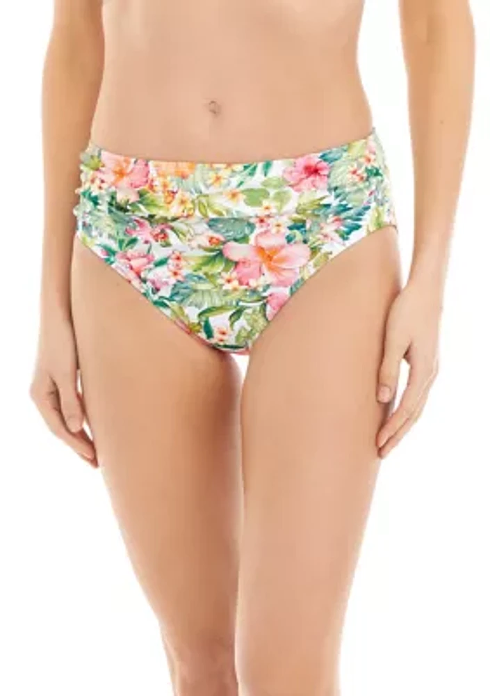 Shirred High Waisted Swim Bottoms