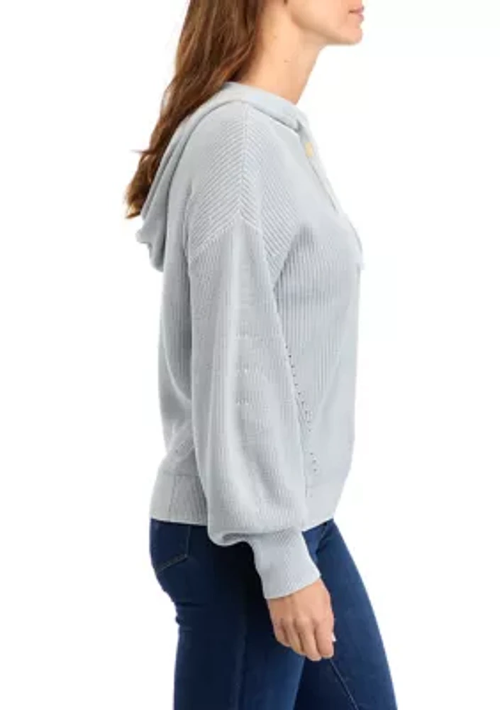 Women's Indigo Palm Salt Washed Sweater Knit Hoodie