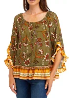 Women's 3/4 Printed Ruffle Blouse