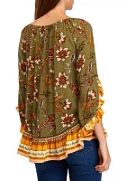 Women's 3/4 Printed Ruffle Blouse