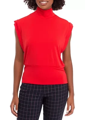 Women's Sleeveless Mock Neck Ribbed Knit Top